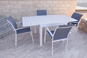 שולחן 90*90 אלומיניום שלבים + 4 כסאות דגם סלינג אפור לבן