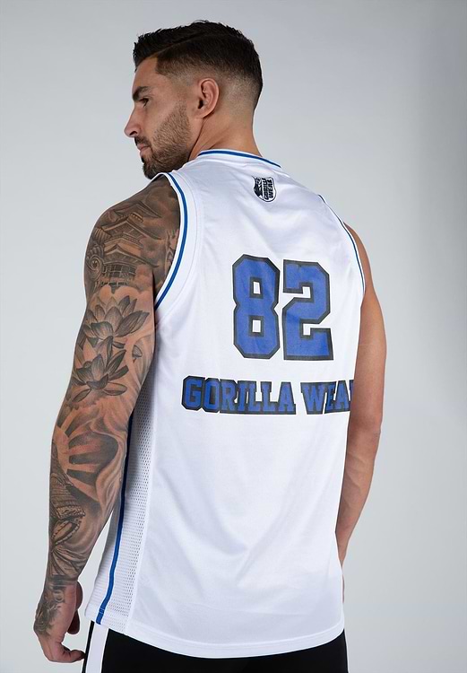 San Mateo Jersey Tank Top - White/Blue - 2XL Gorilla Wear