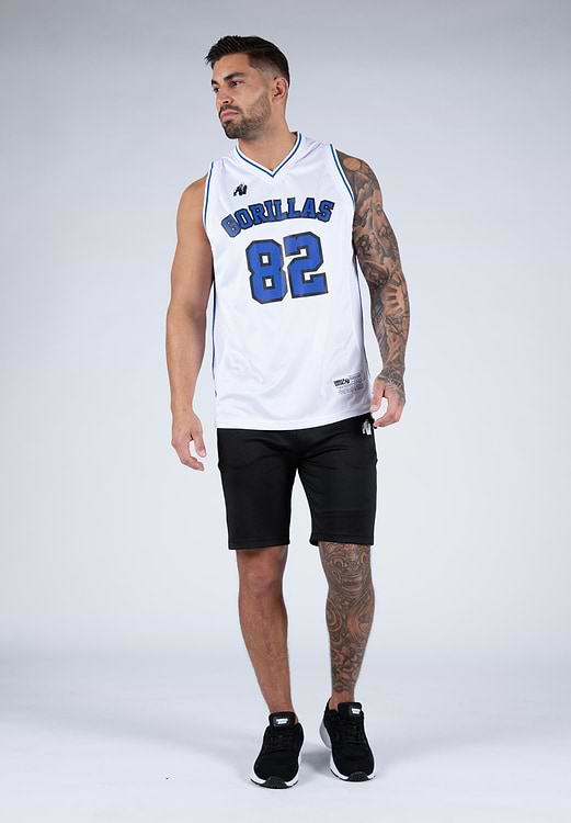 San Mateo Jersey Tank Top - White/Blue - 2XL Gorilla Wear