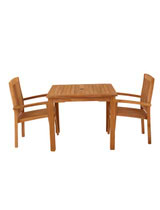 Marbrook Teak Table with 2 Henley Stacking Chairs 90cm x 90cm