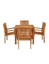 Marbrook Teak Table with 4 Henley Stacking Chairs 90cm x 90cm