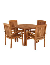 Churn Teak Round Table with 4 Henley Stacking Chairs 100cm