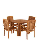 Churn Teak Round Table with 2 Henley Stacking Chairs 100cm