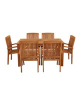 Marbrook Teak Table with 6 Henley Stacking Chairs 150cm x 90cm