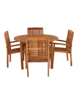 Churn Teak Round Table with 4 Henley Stacking Chairs 120cm
