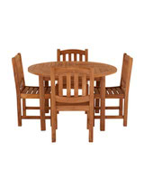 Churn Teak Round Table with 4 Malvern Side Chairs 120cm