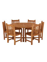 Broadway Teak Round Table with 6 Henley Stacking Chairs 150cm