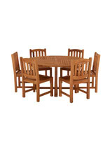 Broadway Teak Round Table with 6 Malvern Side Chairs 150cm