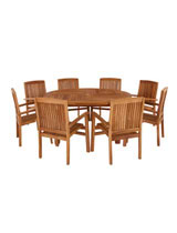 Churn Teak Round Table with 8 Henley Stacking Chairs 160cm