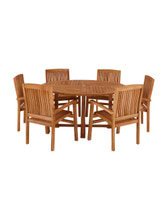 Churn Teak Round Table with 6 Henley Stacking Chairs 160cm