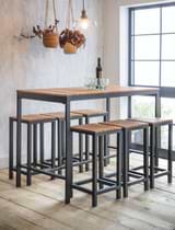 Camley Teak and Steel Bar Table Set pictured inside by the window