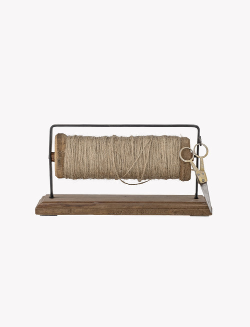 Barni Bobbin w/Jute & Scissors | Reclaimed Wood | Brown 