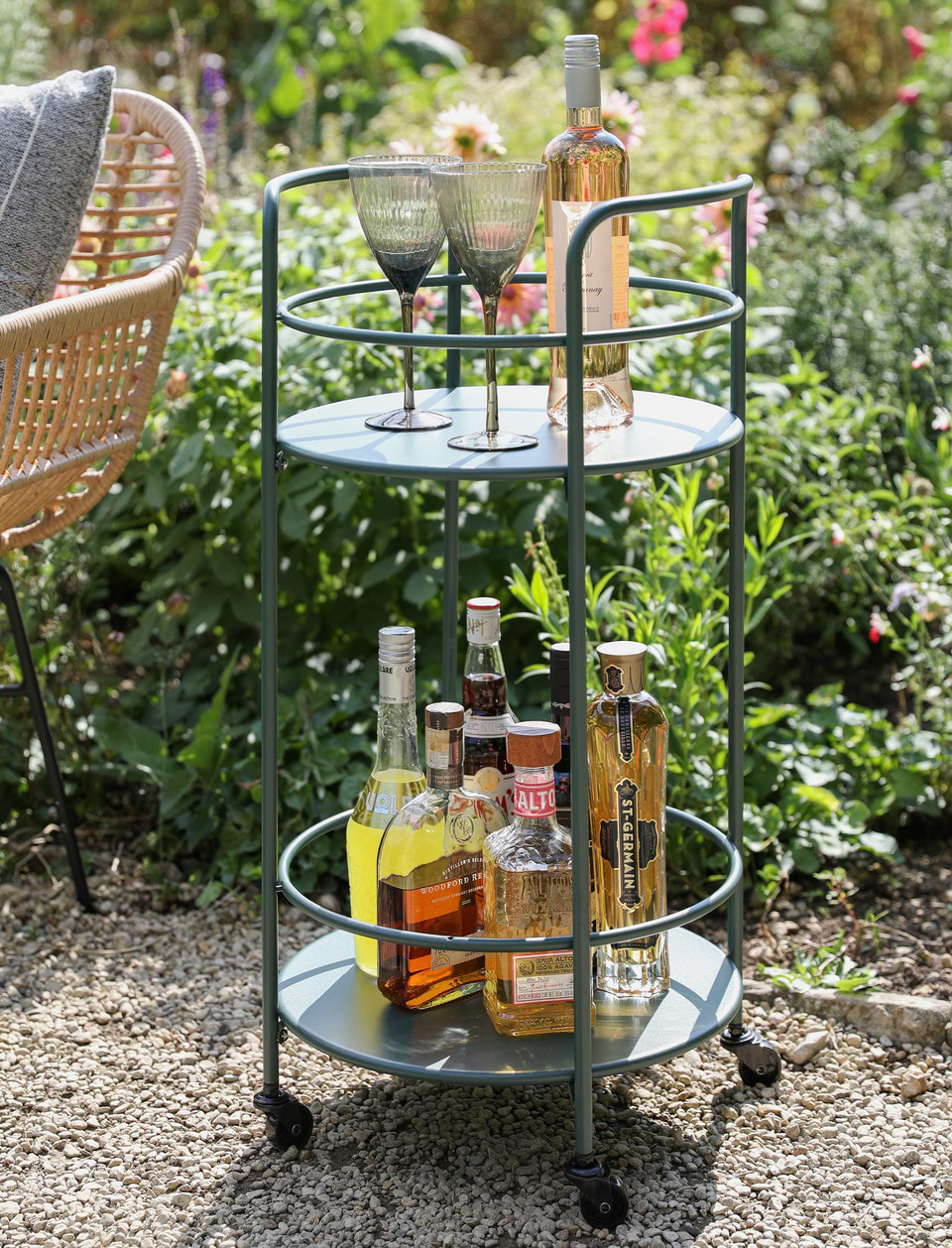 Round Drinks Trolley - Forest Green
