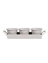 Classic Plant Pots with Tray Set of 3 Chalk
