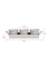 Classic Plant Pots with Tray Set of 3 Chalk