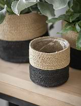 Jute Striped Pots Set of 3 Black & Natural