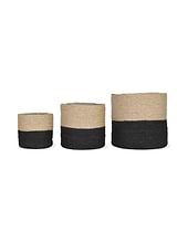 Jute Striped Pots Set of 3 Black & Natural