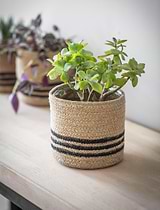 Jute Striped Pot 12.5cm Black & Natural