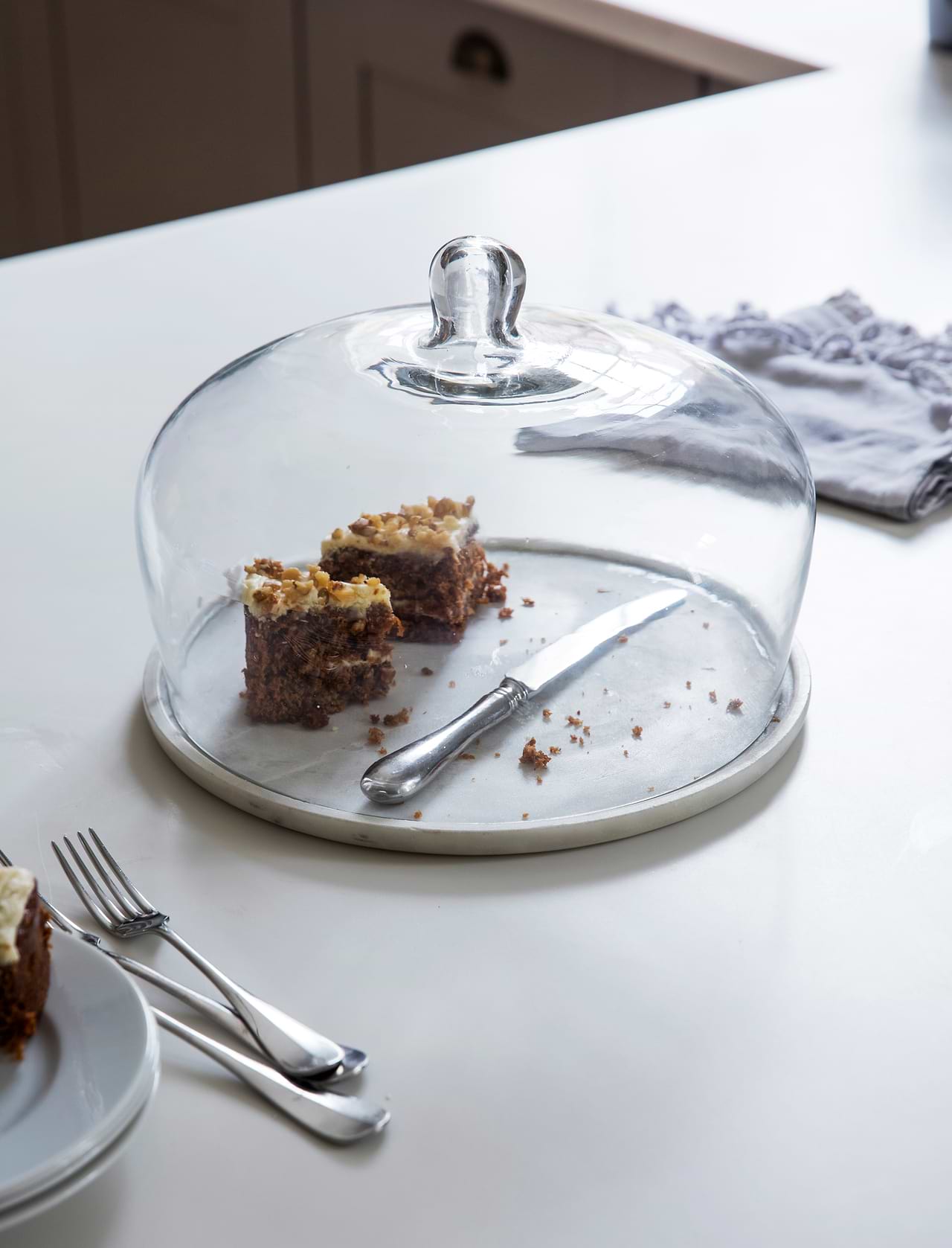 Marble cake stand with dome top