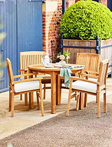 Churn Teak Round Table 100cm & 4 Henley Stacking Armchairs
