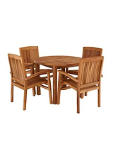Churn Teak Round Table 100cm & 2 Henley Stacking Armchairs