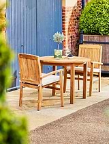 Churn Teak Round Table 100cm & 2 Henley Stacking Armchairs