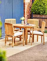 Churn Teak Round Table 120cm & 4 Henley Stacking Armchairs