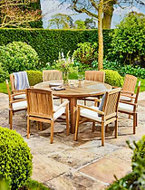 Churn Teak Round Table 150cm & 8 Henley Stacking Armchairs