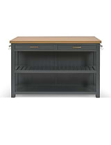 Walcote Kitchen Island Forest Green Wood