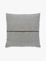 Hampton Stripe Button Cushion D43cm Feather Fill Blue