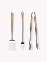 BBQ Tool Set Oak and Stainless Steel