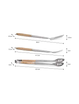 BBQ Tool Set Oak and Stainless Steel