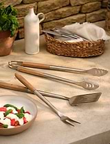 BBQ Tool Set Oak and Stainless Steel
