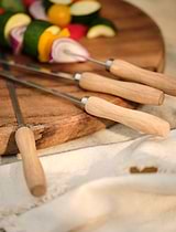 Skewers Set of 4 Oak and Stainless Steel