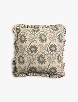 Hidcote Hand Block Print Cushion 45x45cm Blue
