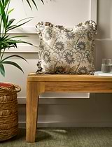 Hidcote Hand Block Print Cushion 45x45cm Blue