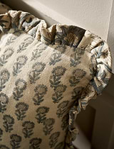Hidcote Hand Block Print Cushion 45x45cm Blue