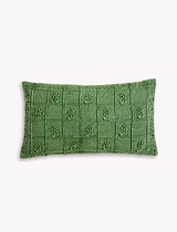 Embroidered Auricula 30x50cm Cushion Olive