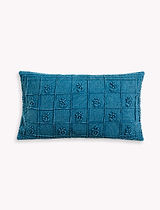 Embroidered Auricula 30x50cm Cushion Denim Blue