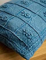 Embroidered Auricula 30x50cm Cushion Denim Blue