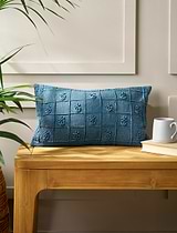 Embroidered Auricula 30x50cm Cushion Denim Blue