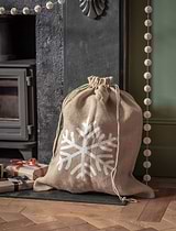 Jute Christmas Sack with Snowflake Print