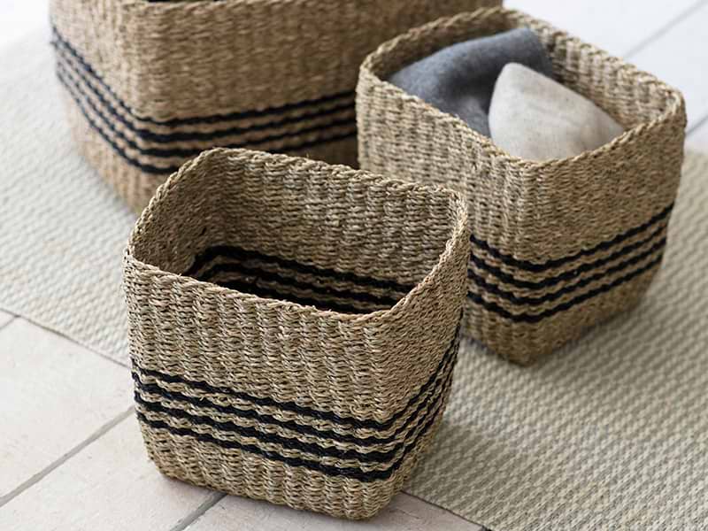 Set of 3 Striped Seagrass Baskets