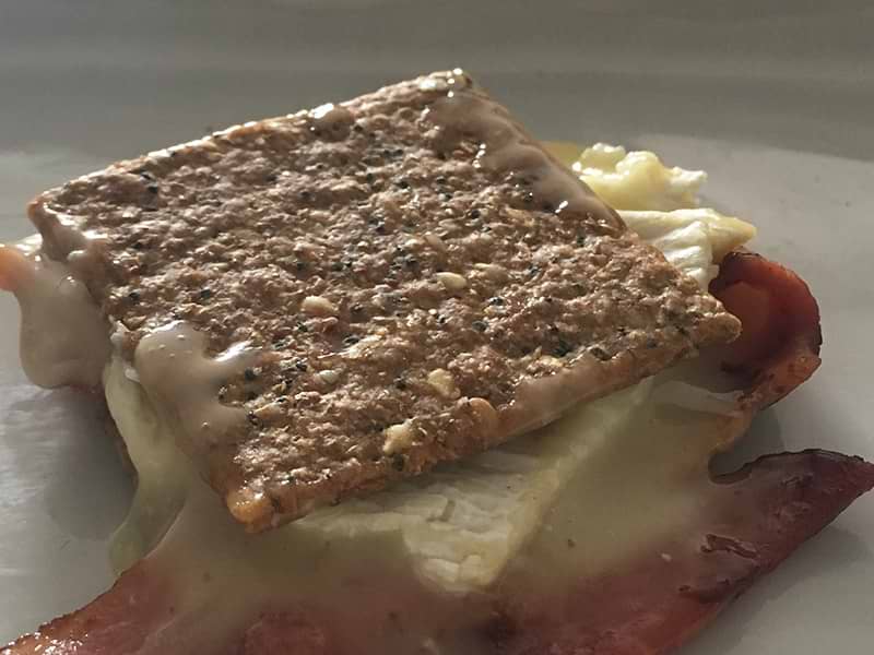 Camembert, Bacon and Maple Syrup S'more ready to enjoy