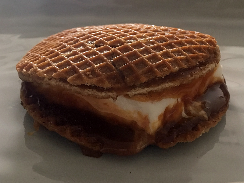Deliciously gooey salted caramel and cinnamon s'more ready to eat