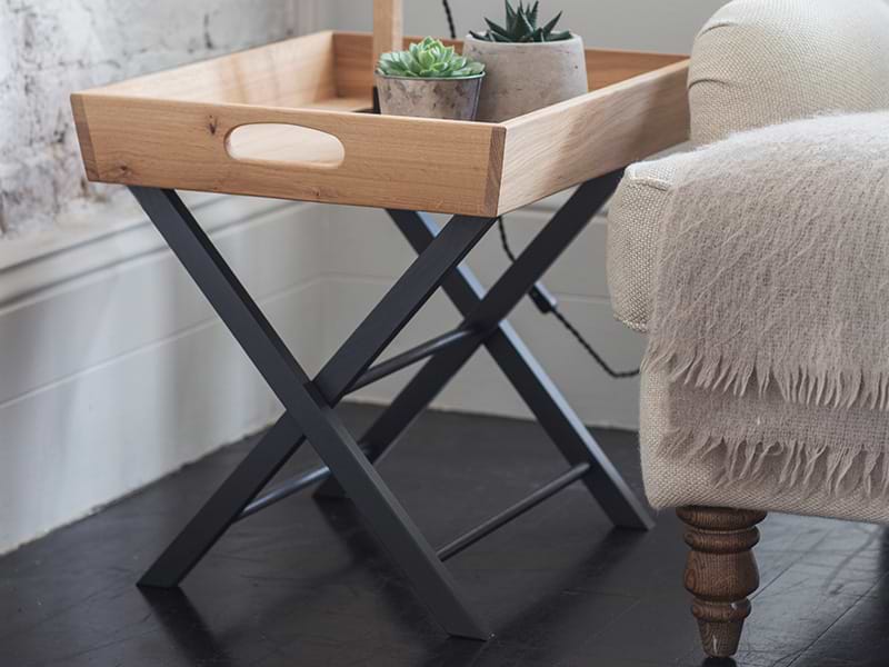 Side Table laid with lamp and plant pots