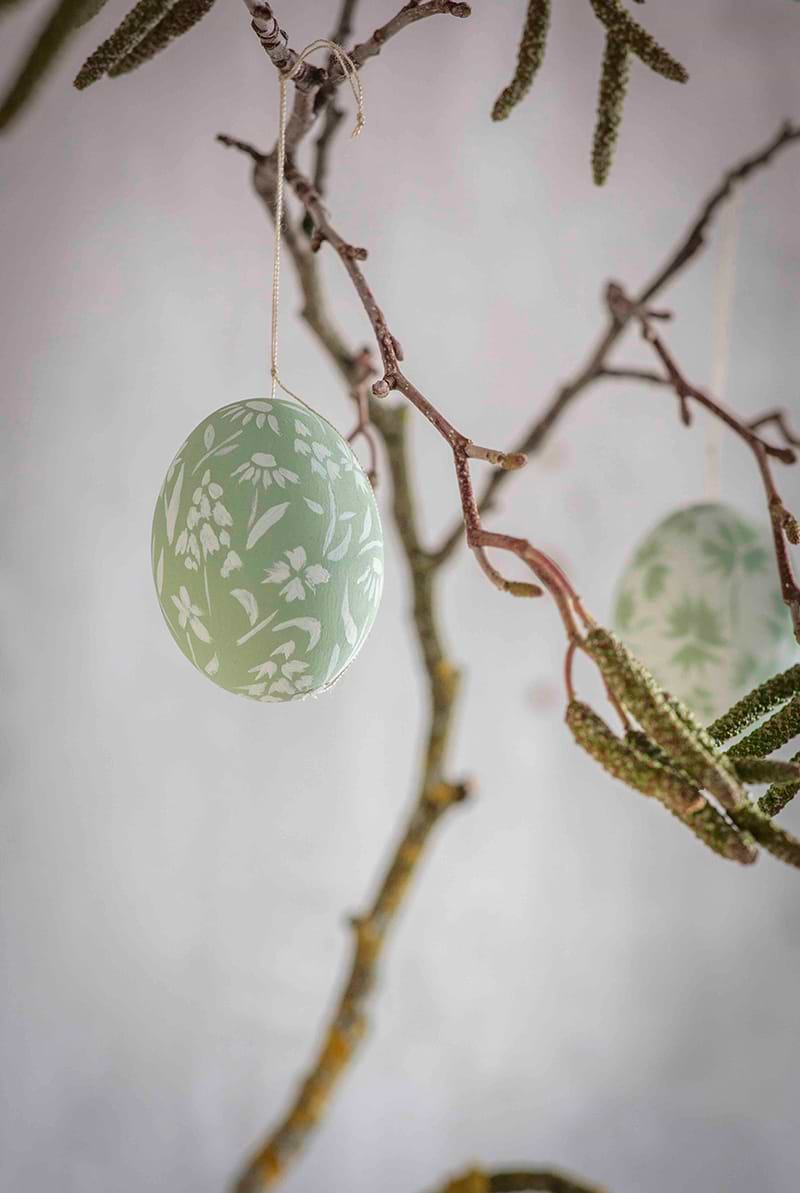 Painted Egg on Branch Close Up