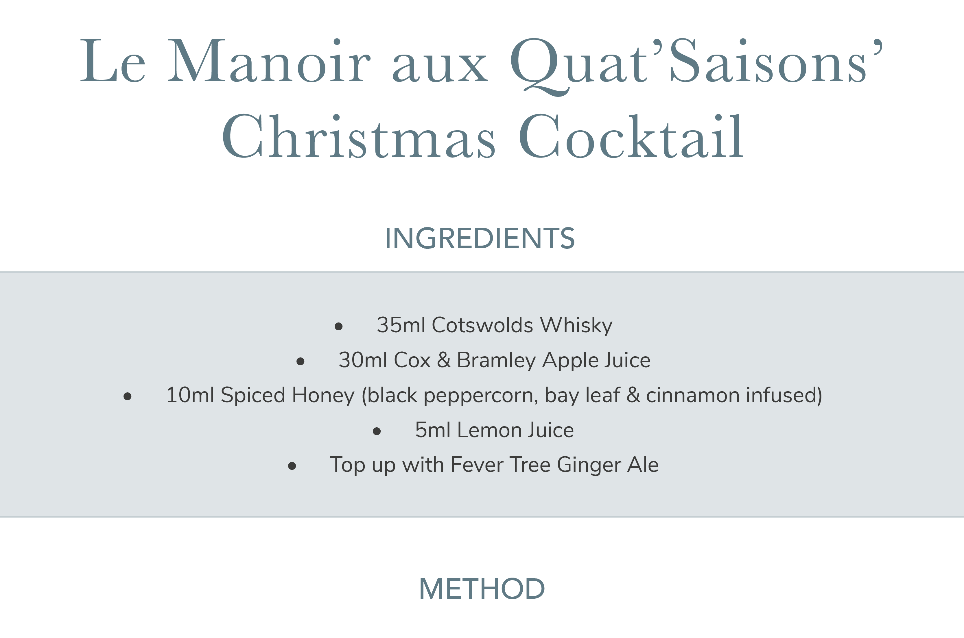 Recipe for Le Manoir aux Quat’Saisons’ Christmas Cocktail