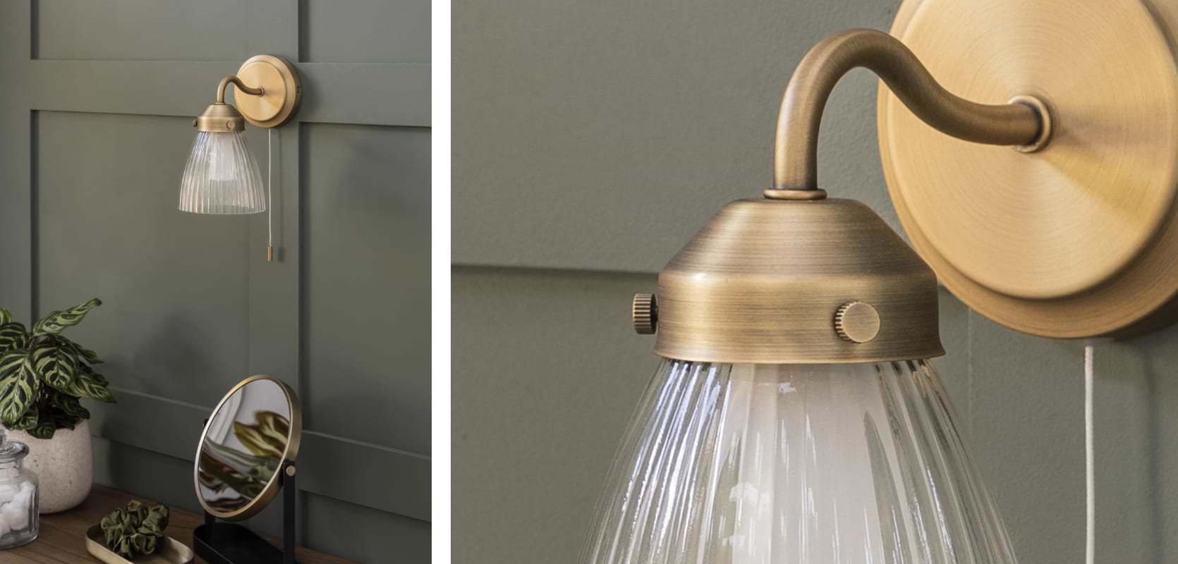 Fovant Bathroom Glass Wall Light | Brass