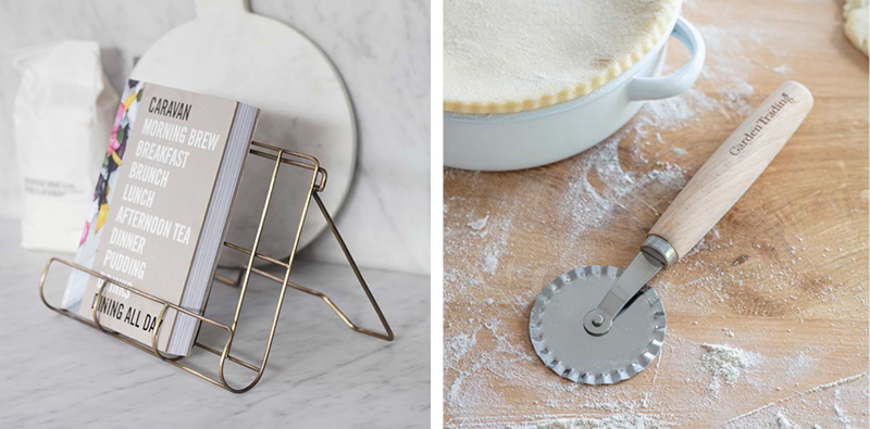 Cookbook Holder in Antique Brass Finish and Beech Pastry Cutter by Garden Trading
